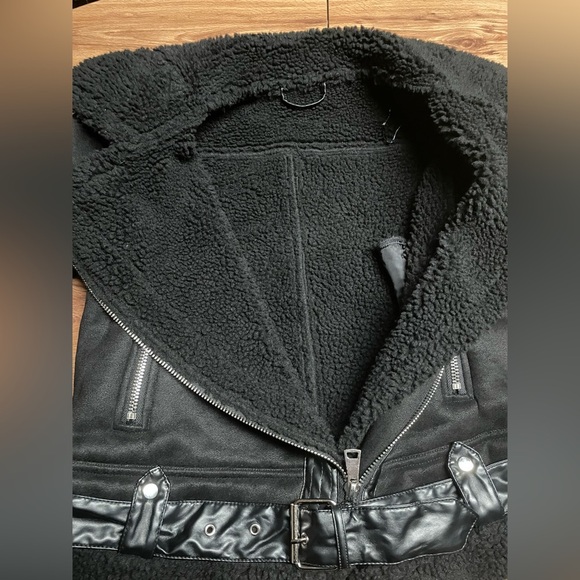 Black Faux Suede Motorcycle Jacket - Picture 8 of 11